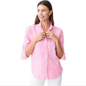 J McLaughlin Finn Linen Button Down Shirt Blouse Womens XS Pink Long Sleeve